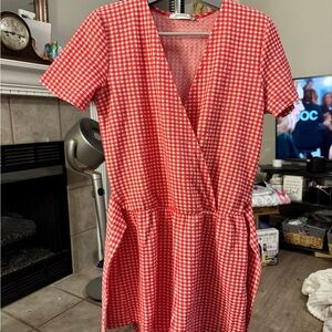 Zara Red and White Casual Wrap romper